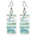 Teal Planks — She's Choosing earrings, shown as a pair