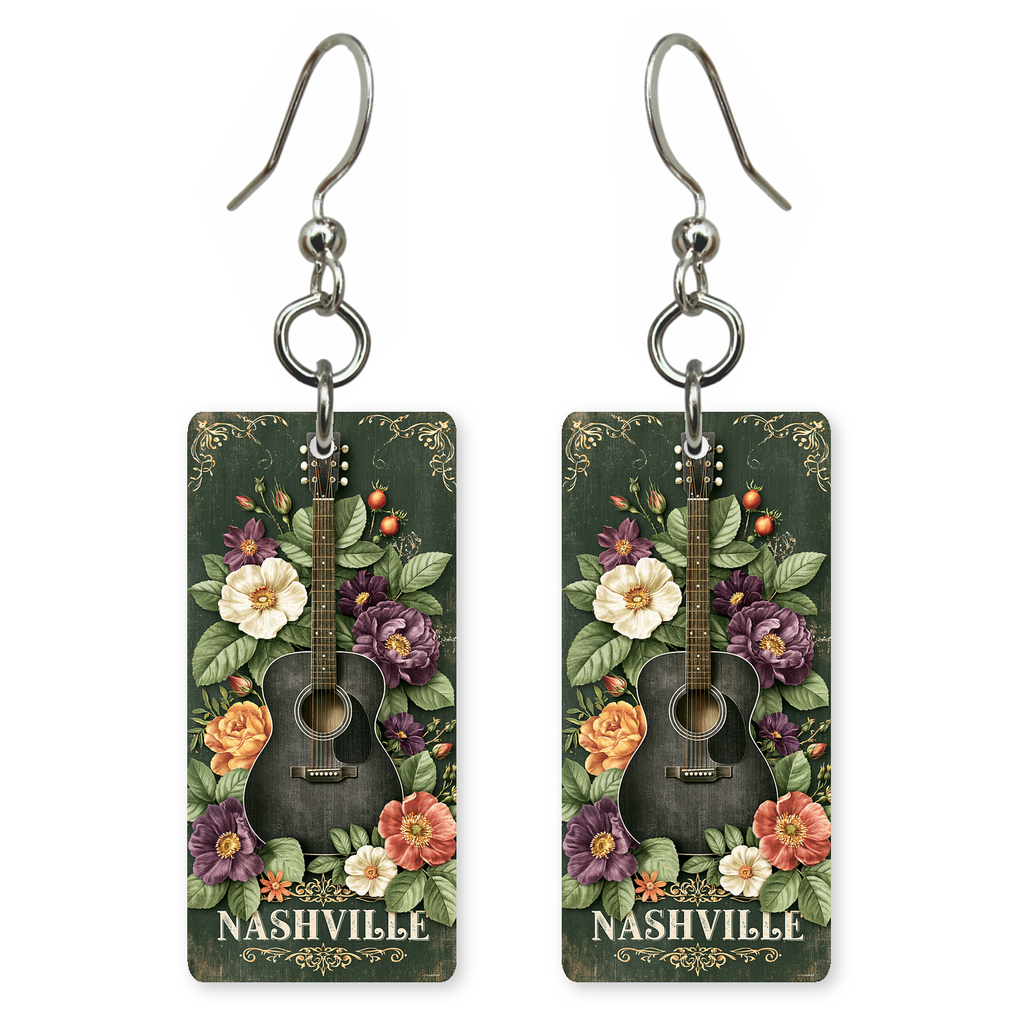 She's Choosing Tennessee Earrings | Nashville Floral Guitar