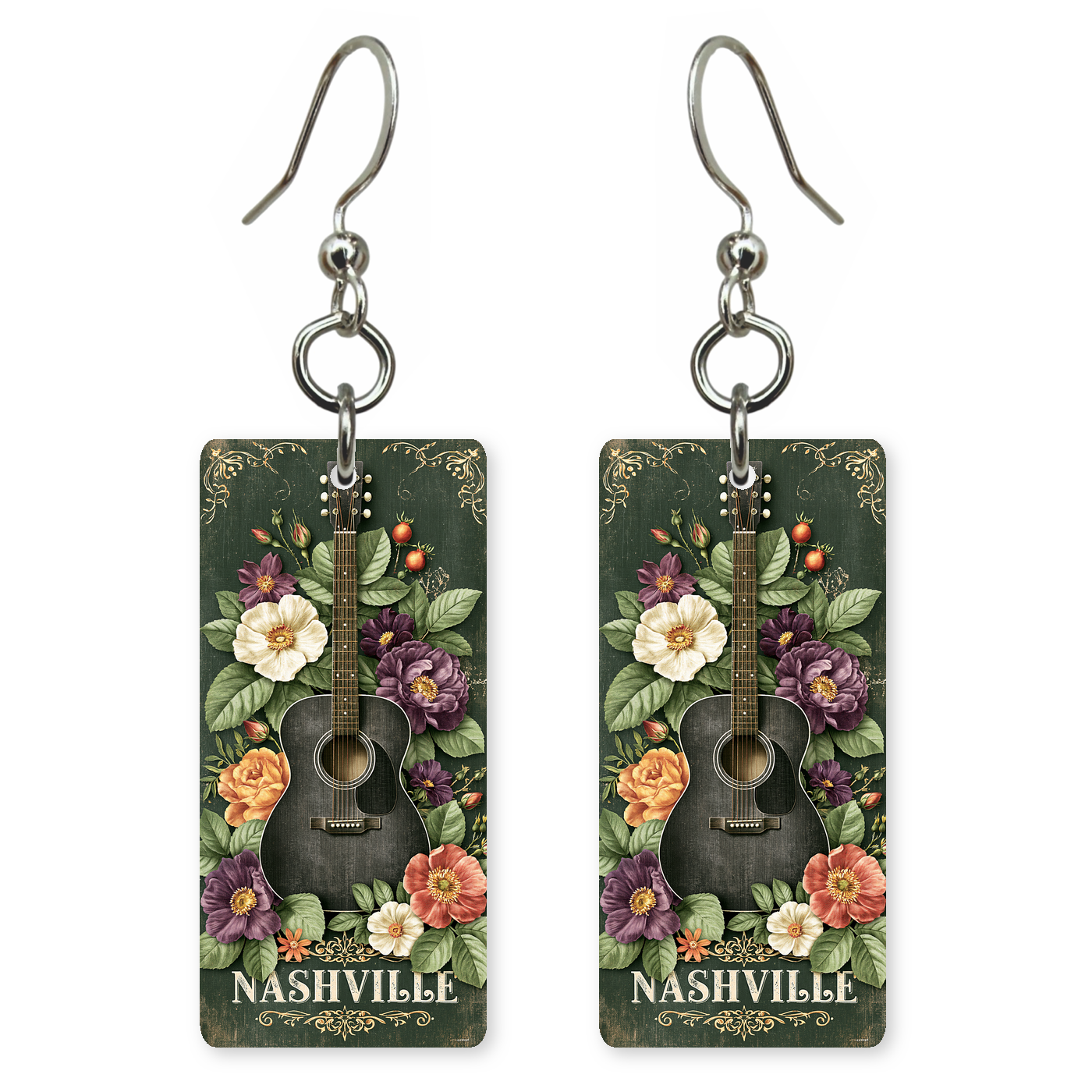 She's Choosing Tennessee Earrings | Nashville Floral Guitar
