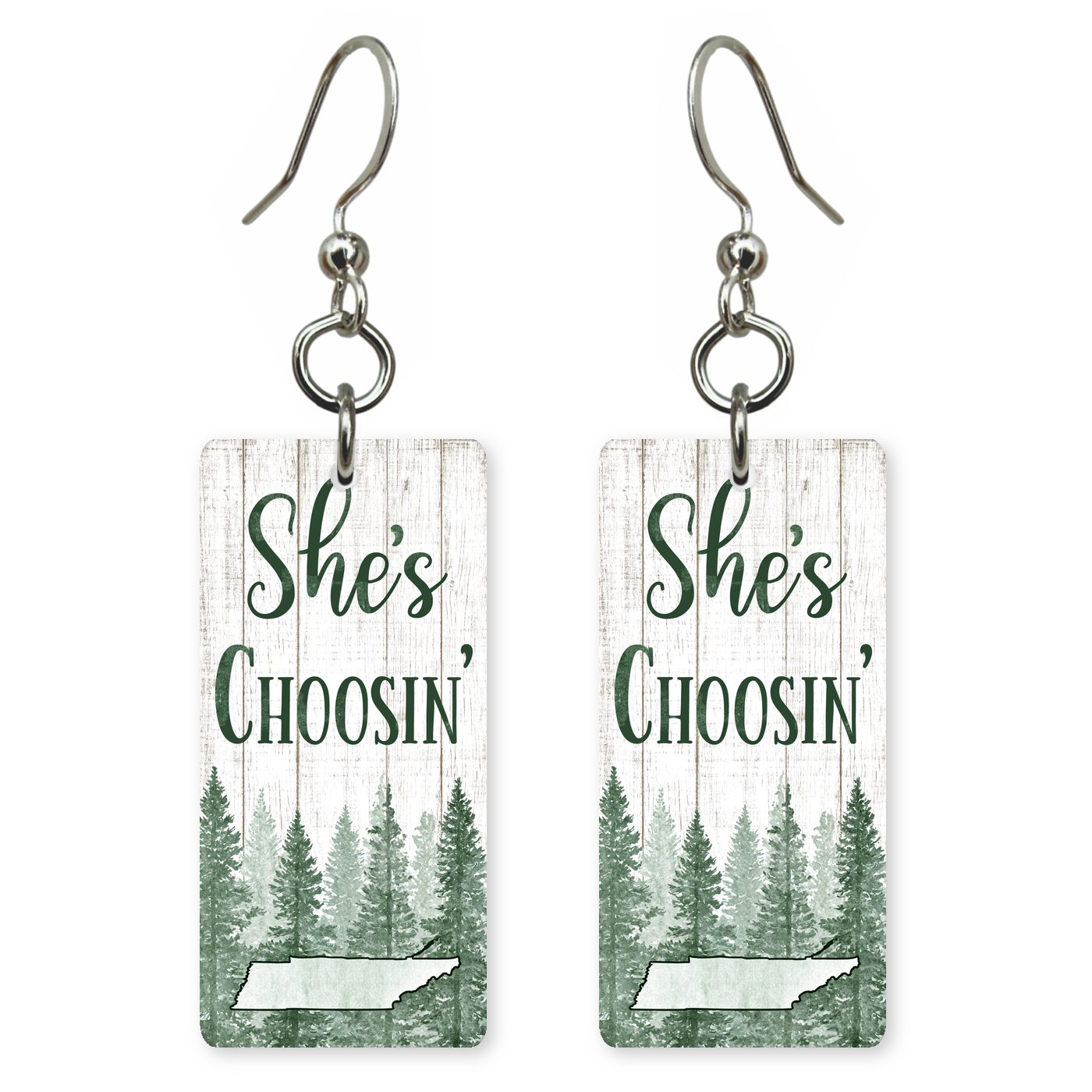 Pine Plank — She's Choosing earrings, shown as a pair