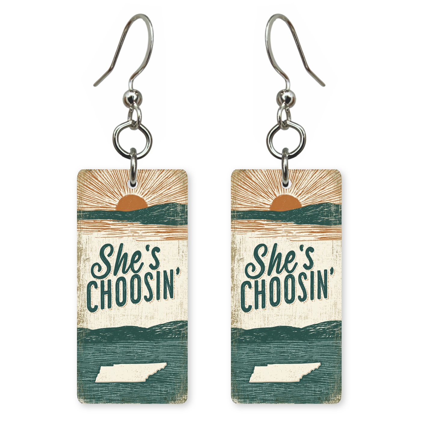 River Sunrise — She's Choosing earrings, shown as a pair