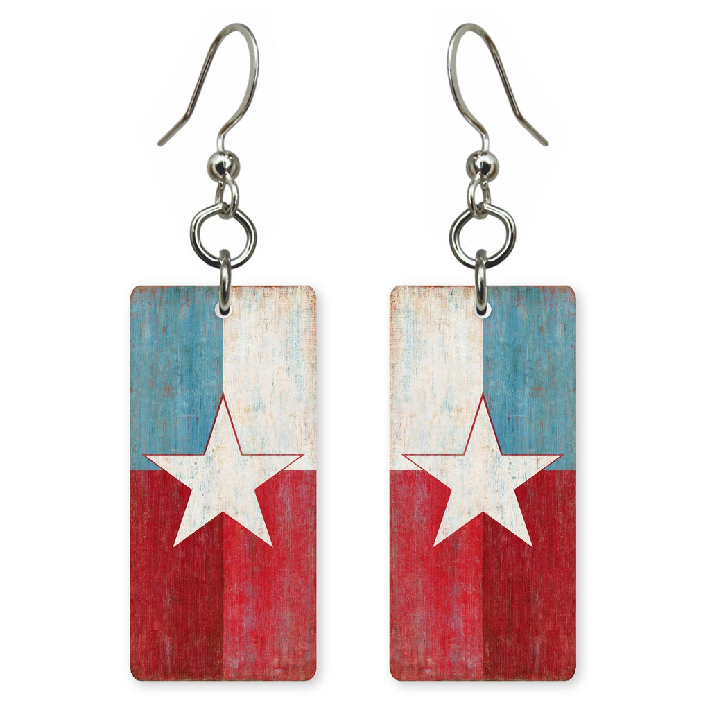 Texas Star Flag Art — She's Choosing earrings, shown as a pair