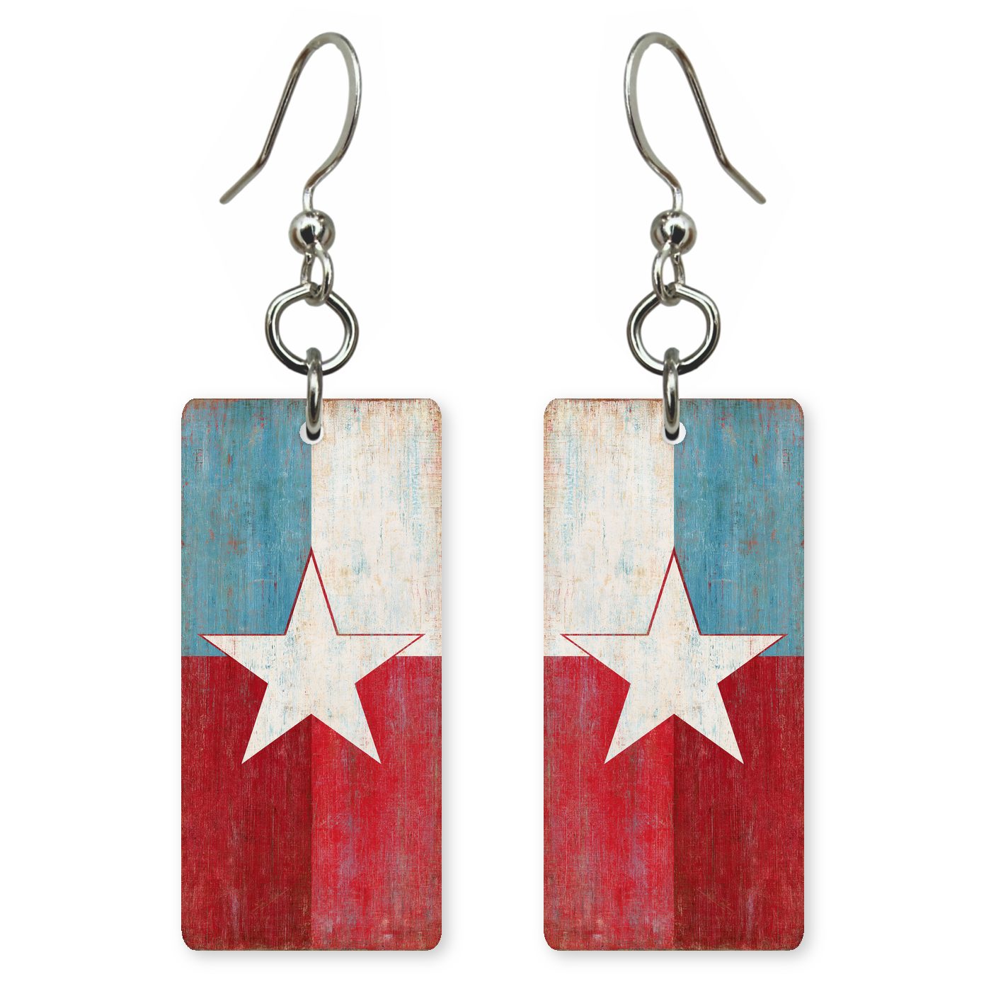 Texas Star Flag Art — She's Choosing earrings, shown as a pair
