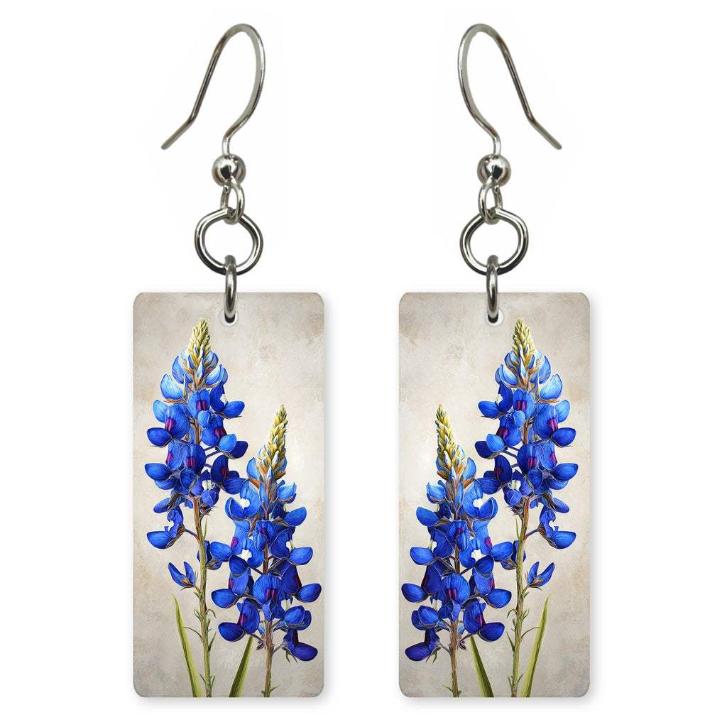 Hyper Realistic Bluebonnets Texas — She's Choosing earrings, shown as a pair