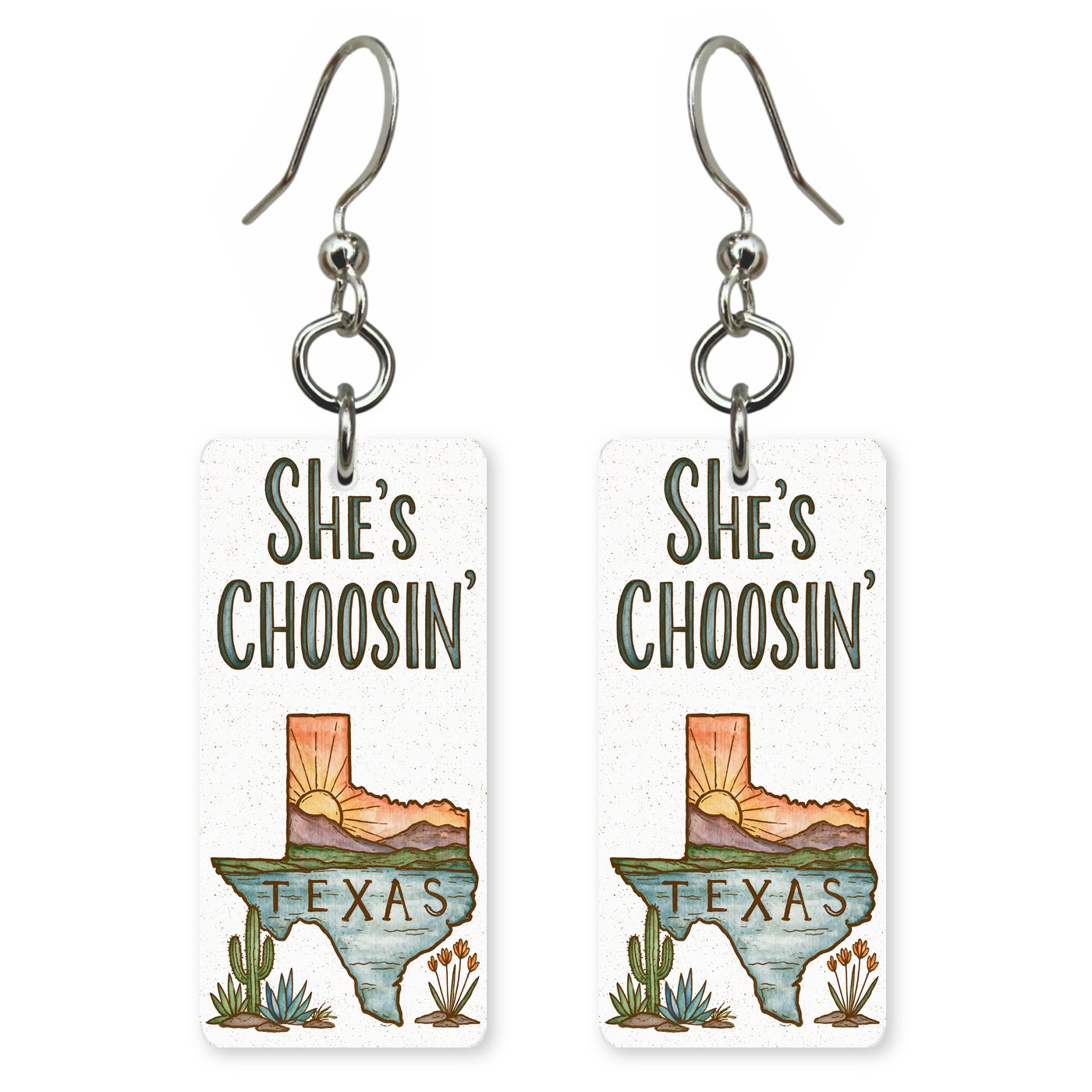 Script Logo — She's Choosing earrings, shown as a pair