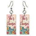 Script Logo — She's Choosing earrings, shown as a pair