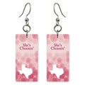 Script Logo — She's Choosing earrings, shown as a pair