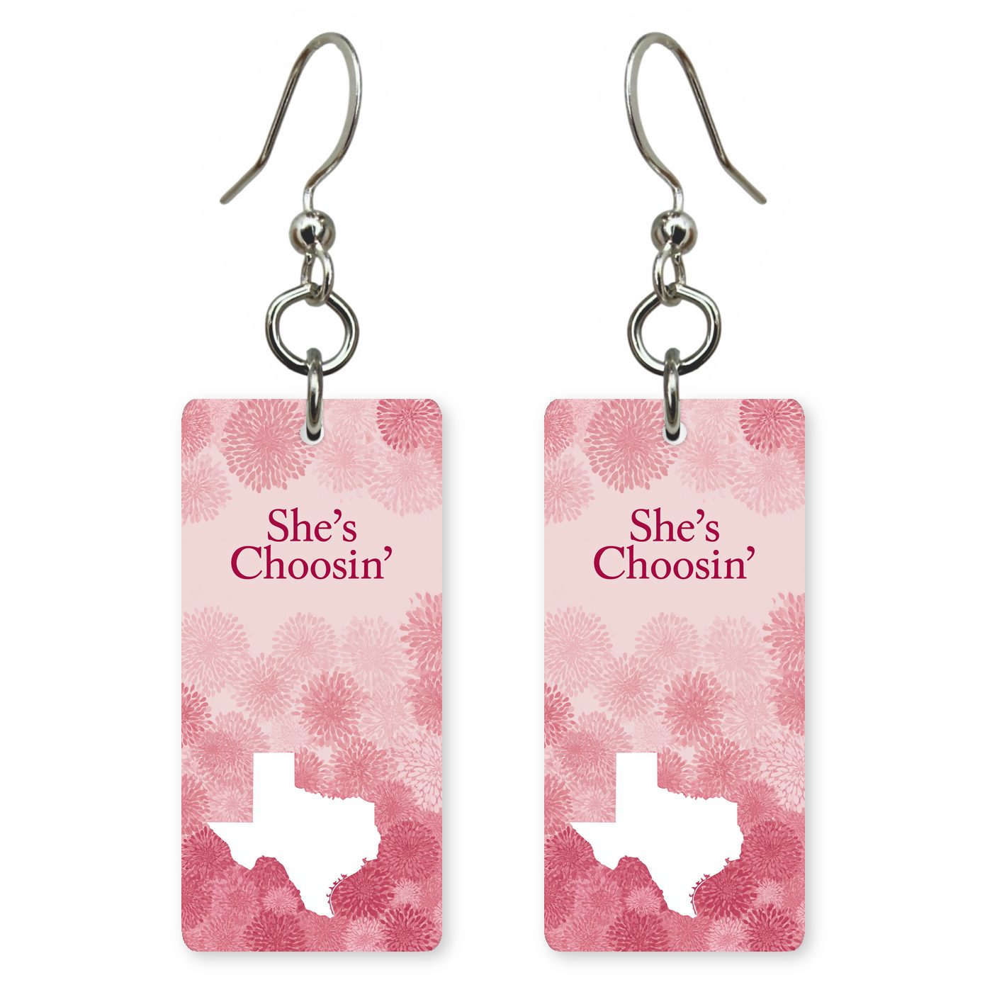 Script Logo — She's Choosing earrings, shown as a pair