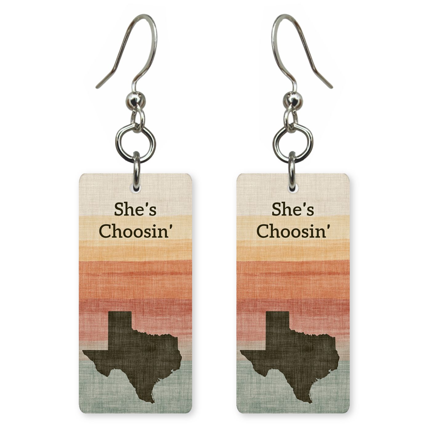 Script Logo — She's Choosing earrings, shown as a pair