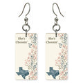 Script Logo — She's Choosing earrings, shown as a pair