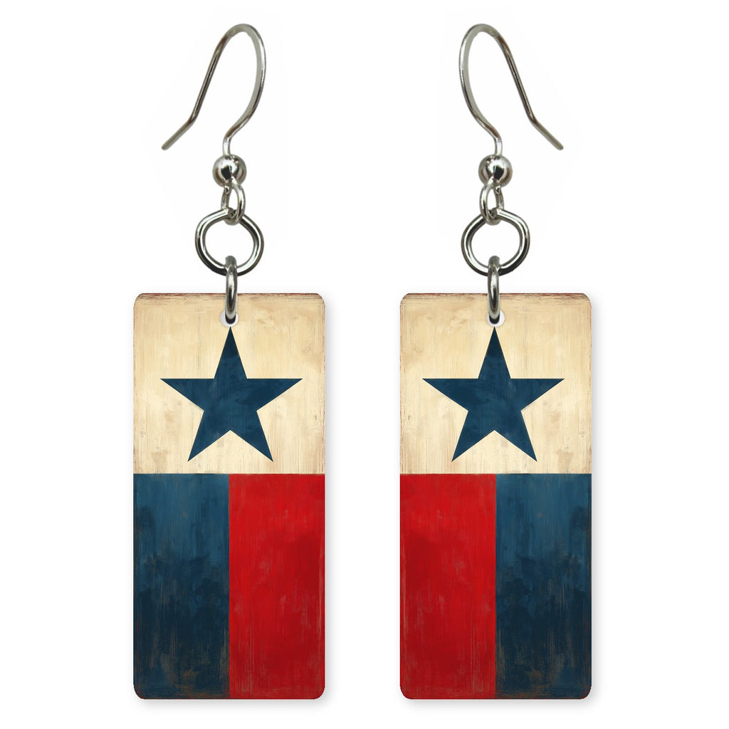 Texas Flag Art — She's Choosing earrings, shown as a pair