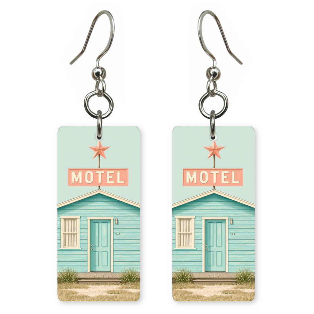 Texas teal motel cabin earrings