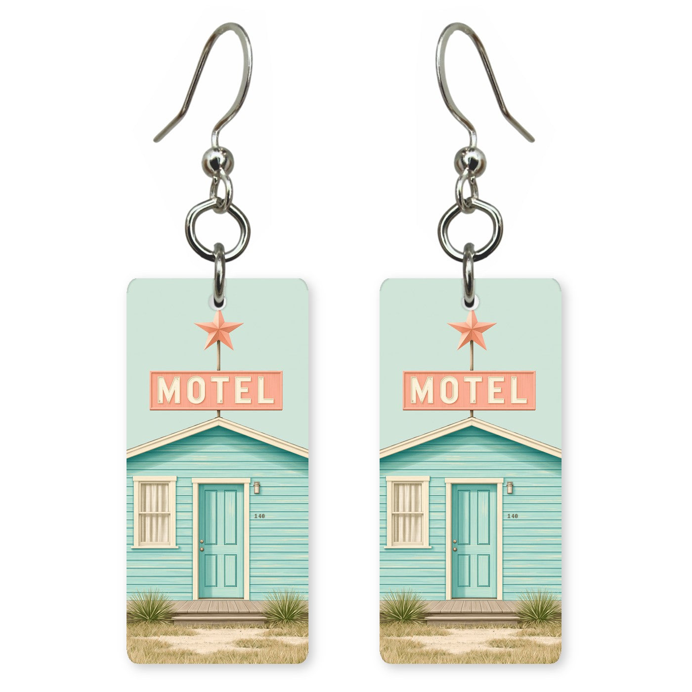 Texas teal motel cabin earrings