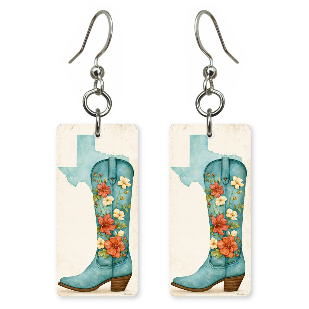 Texas floral cowboy boot earrings