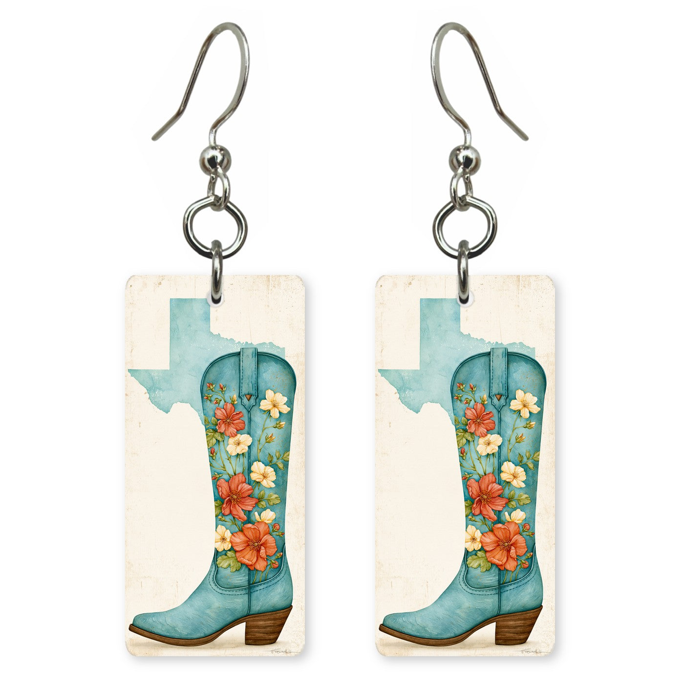 Texas floral cowboy boot earrings