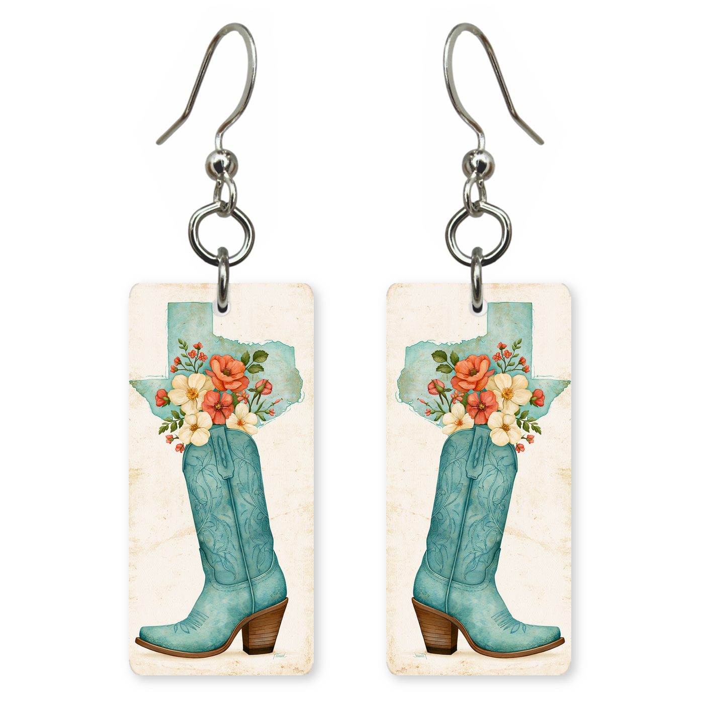 Texas Art — She's Choosing earrings, shown as a pair