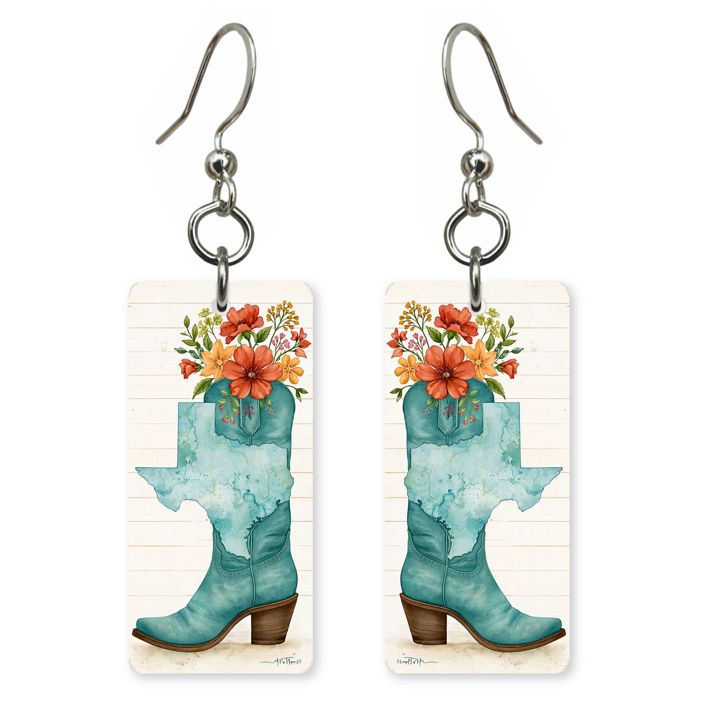 Texas Art — She's Choosing earrings, shown as a pair