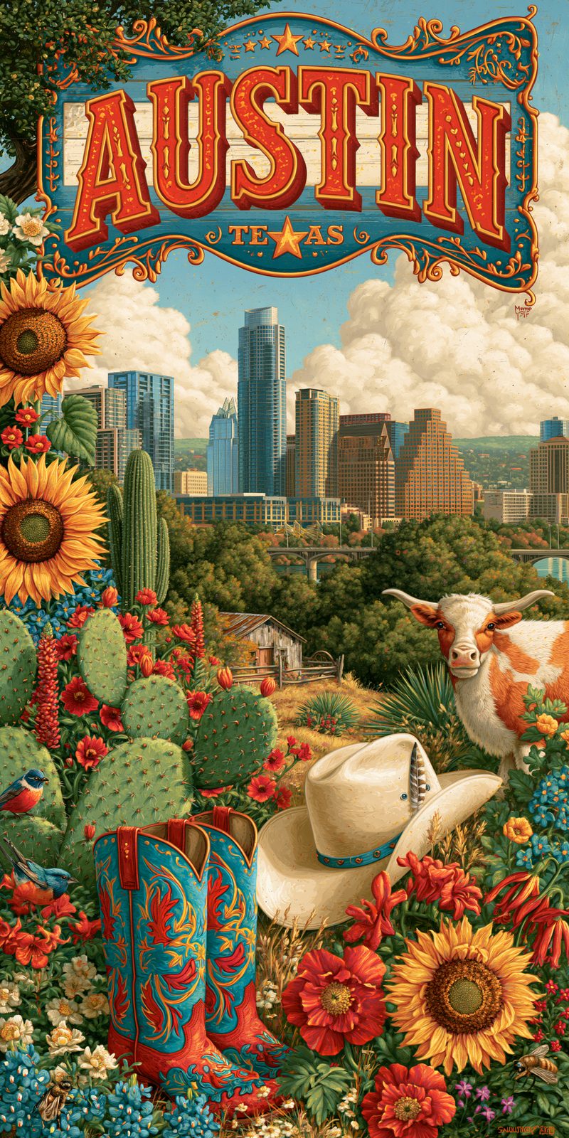 She's Choosing Texas Earrings | Austin Vintage Poster
