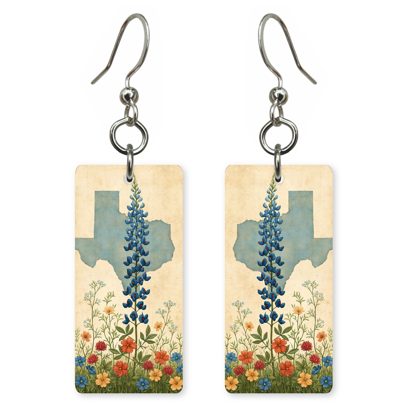 Bluebonnet Silhouette — She's Choosing earrings, shown as a pair