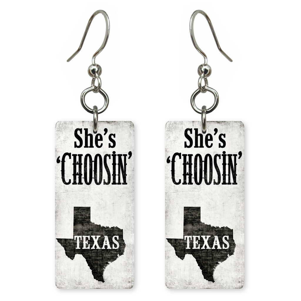 Black Plank — She's Choosing earrings, shown as a pair