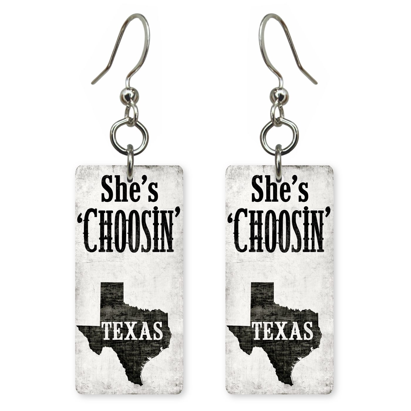 Black Plank — She's Choosing earrings, shown as a pair