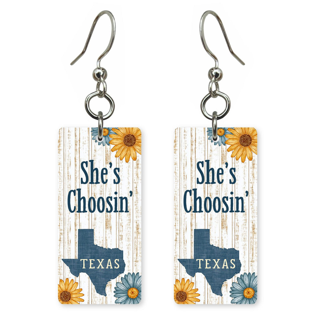 Plank Sunflowers — She's Choosing earrings, shown as a pair