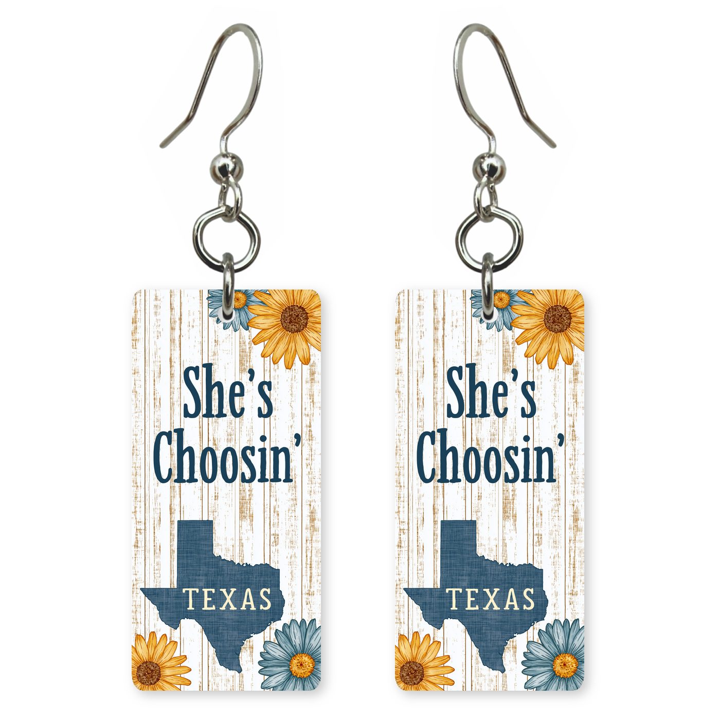 Plank Sunflowers — She's Choosing earrings, shown as a pair