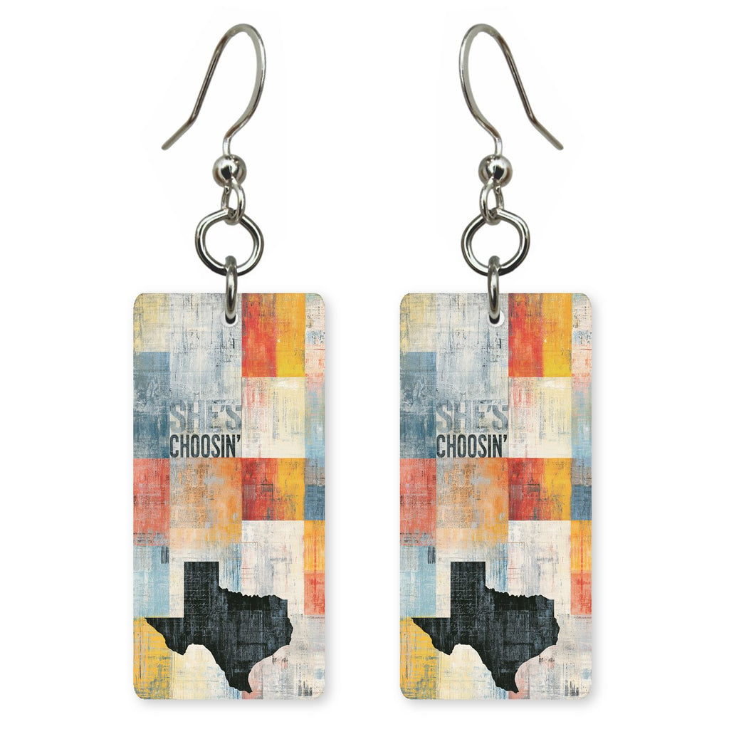 Patchwork — She's Choosing earrings, shown as a pair