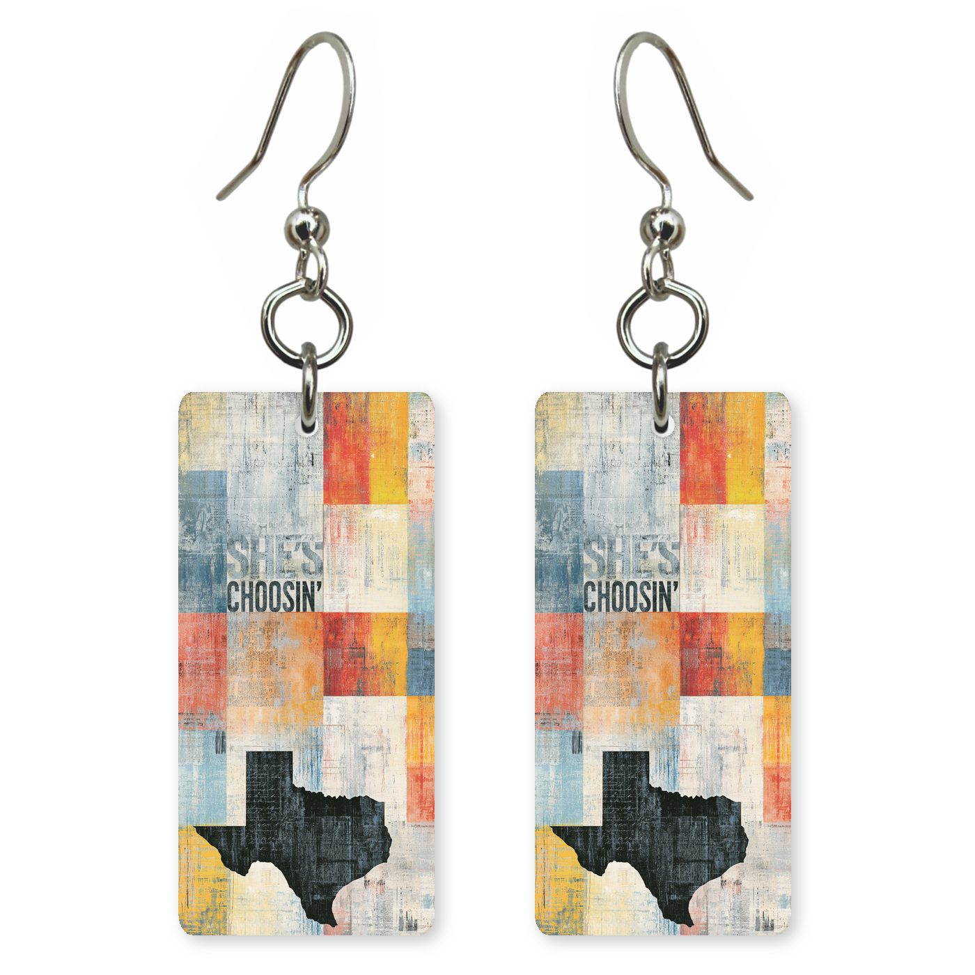 Patchwork — She's Choosing earrings, shown as a pair