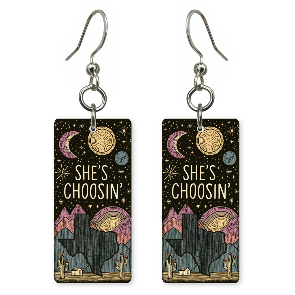 Night Desert Moon — She's Choosing earrings, shown as a pair