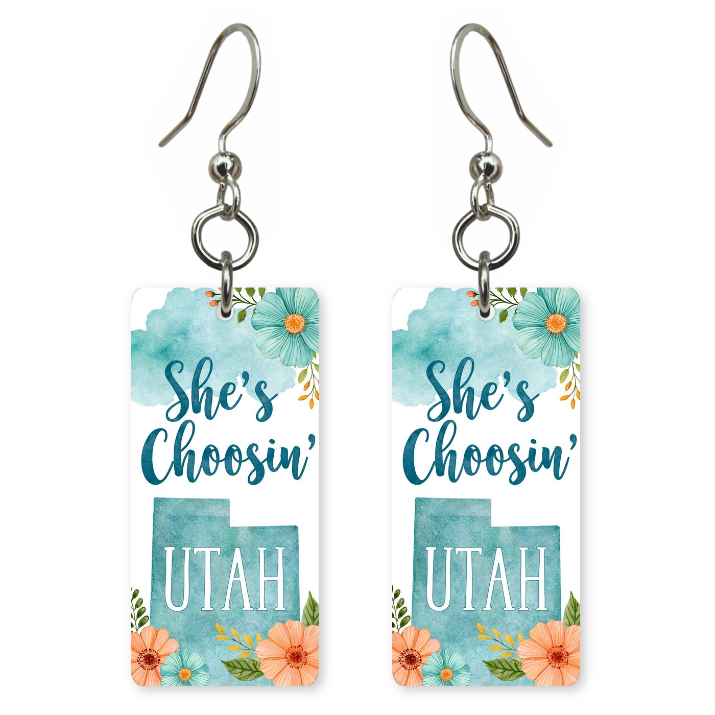 Watercolor Teal — She's Choosing earrings, shown as a pair