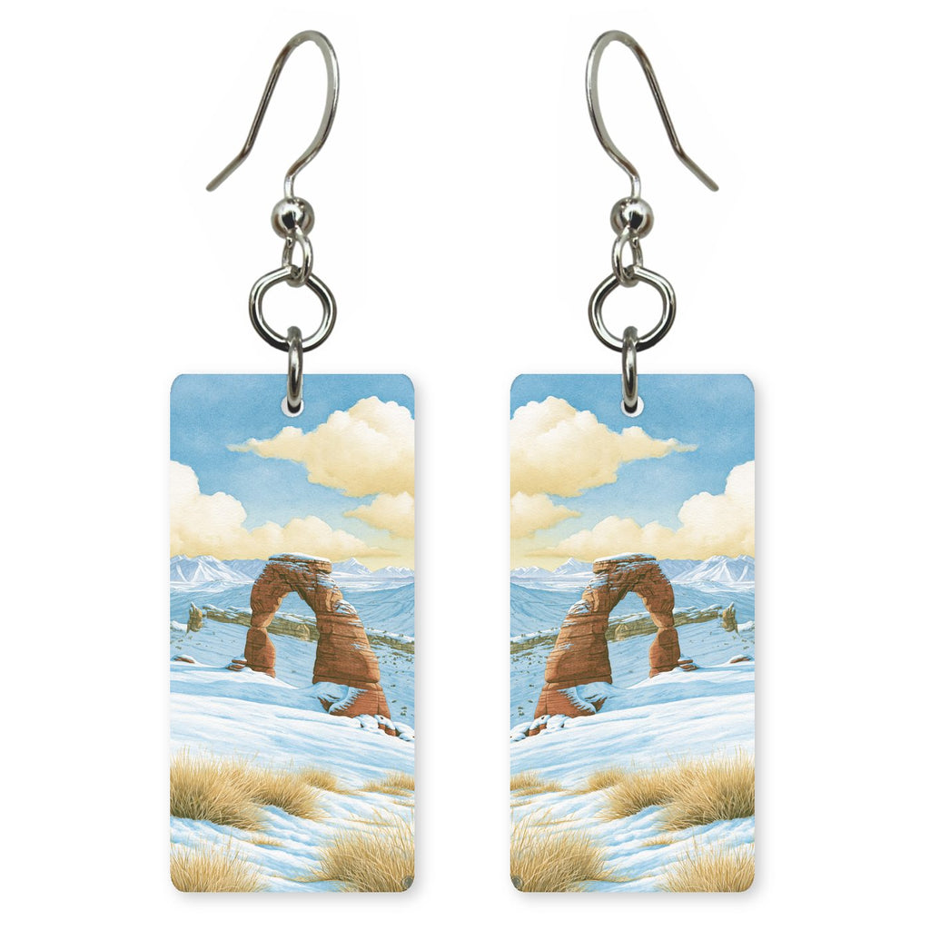 Delicate Arch Winter Snow — She's Choosing earrings, shown as a pair