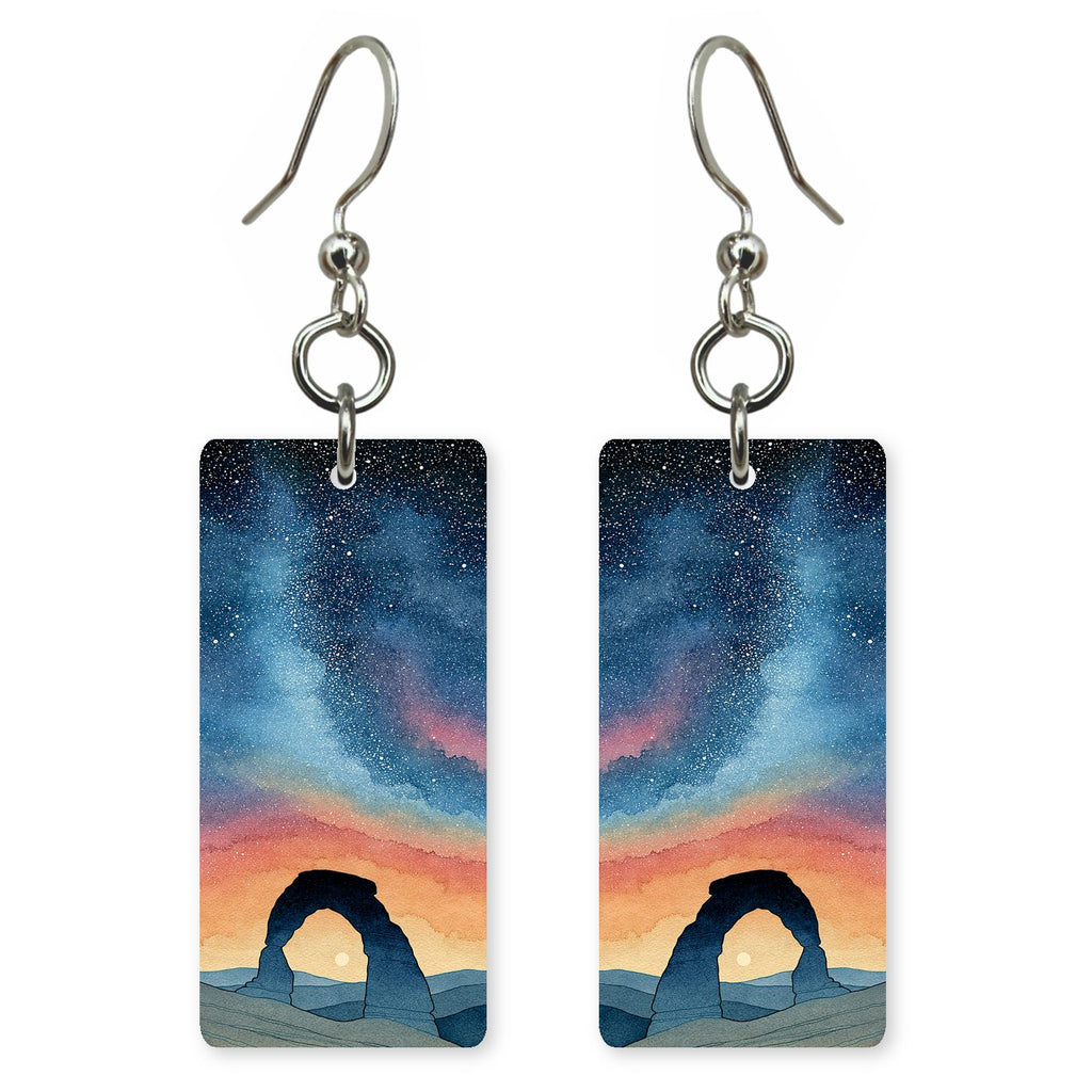 Delicate Arch Milky Way — She's Choosing earrings, shown as a pair