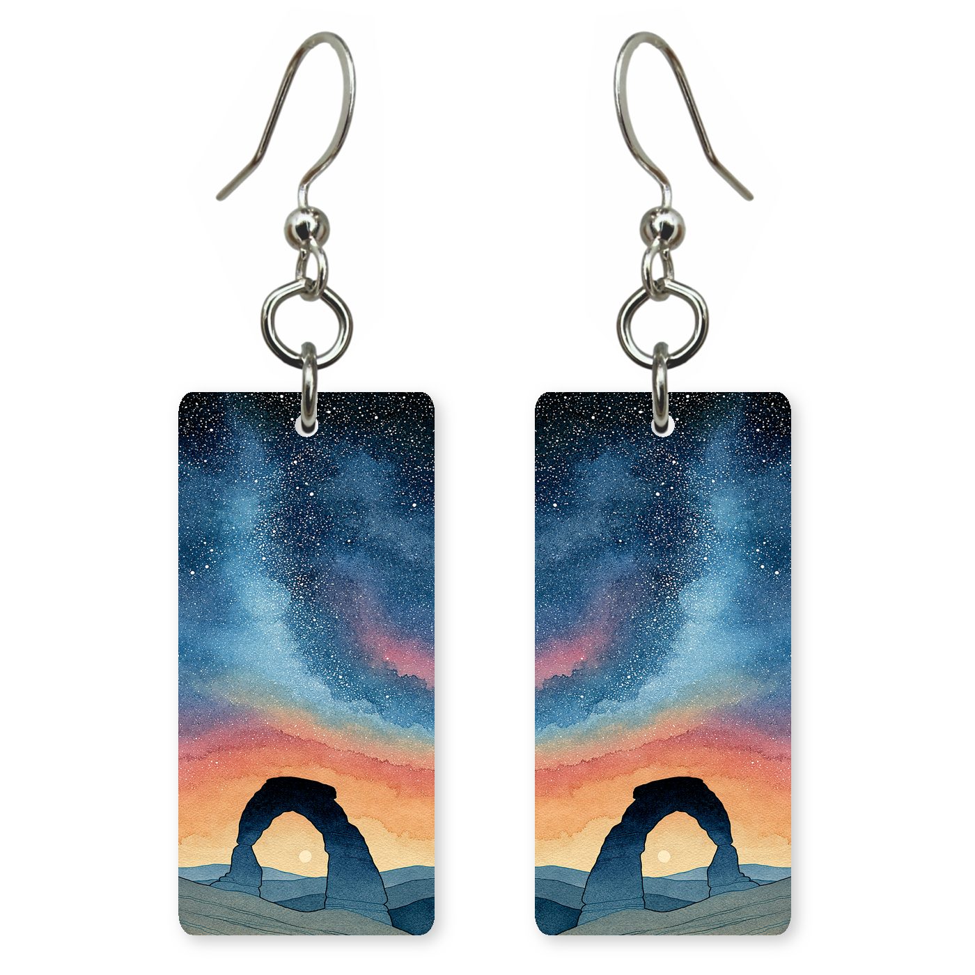 Delicate Arch Milky Way — She's Choosing earrings, shown as a pair