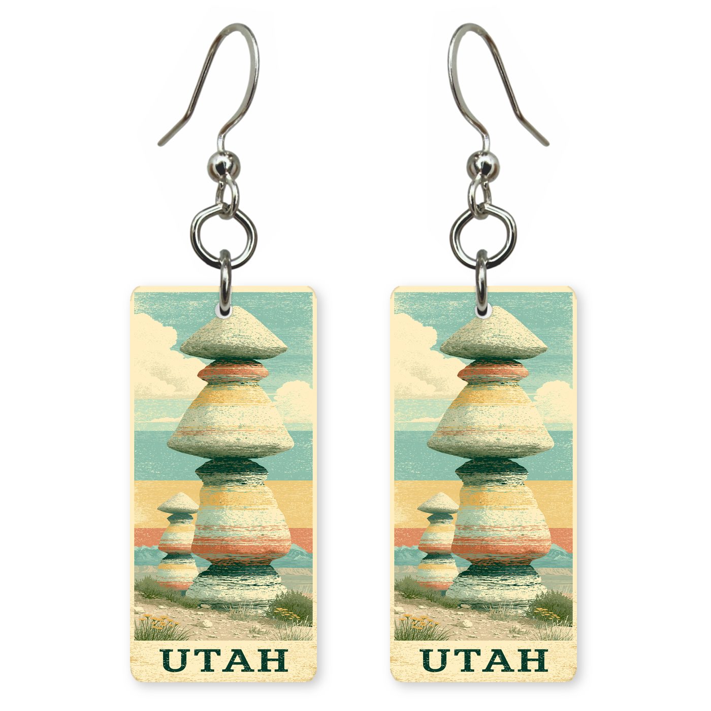 Goblin Hoodoos Text Utah — She's Choosing earrings, shown as a pair