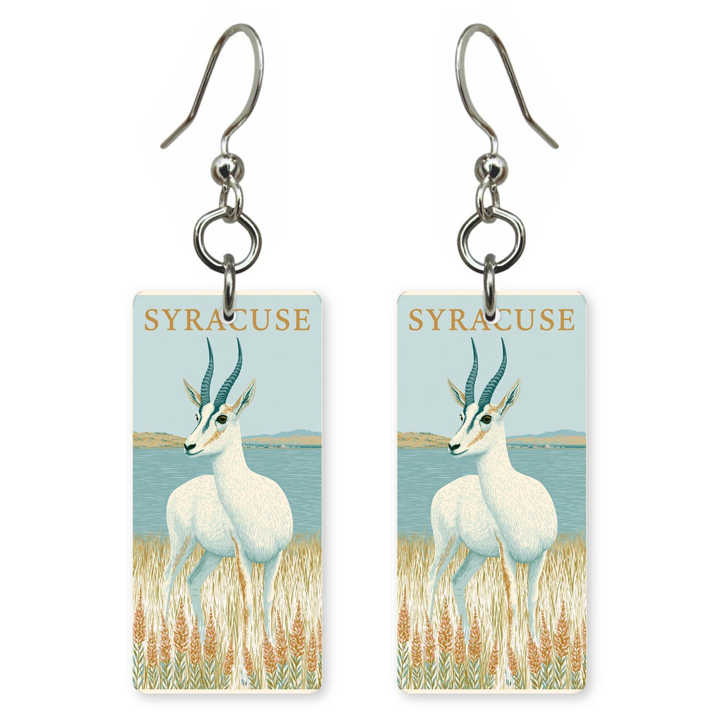 Antelope Island Text Syracuse — She's Choosing earrings, shown as a pair
