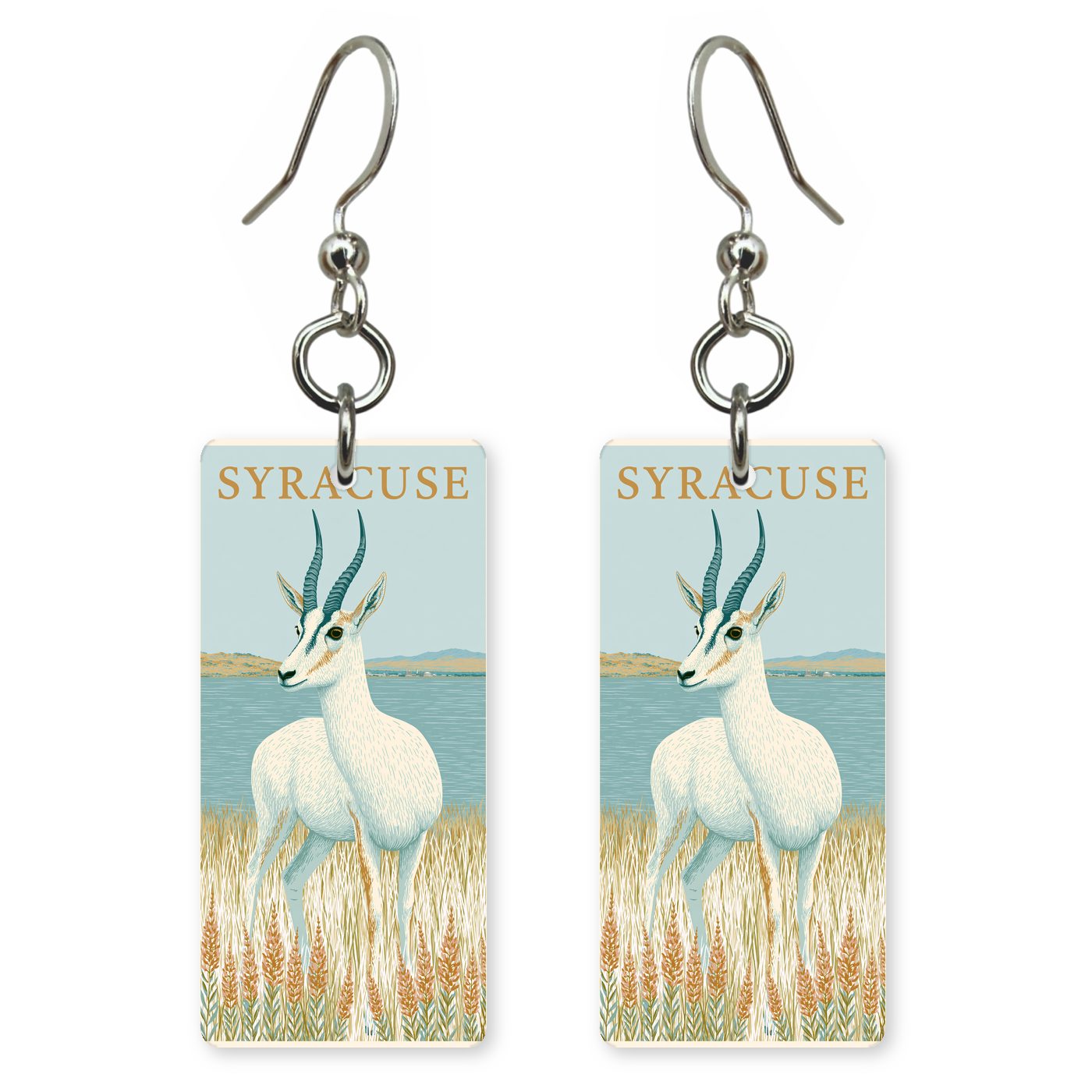 Antelope Island Text Syracuse — She's Choosing earrings, shown as a pair
