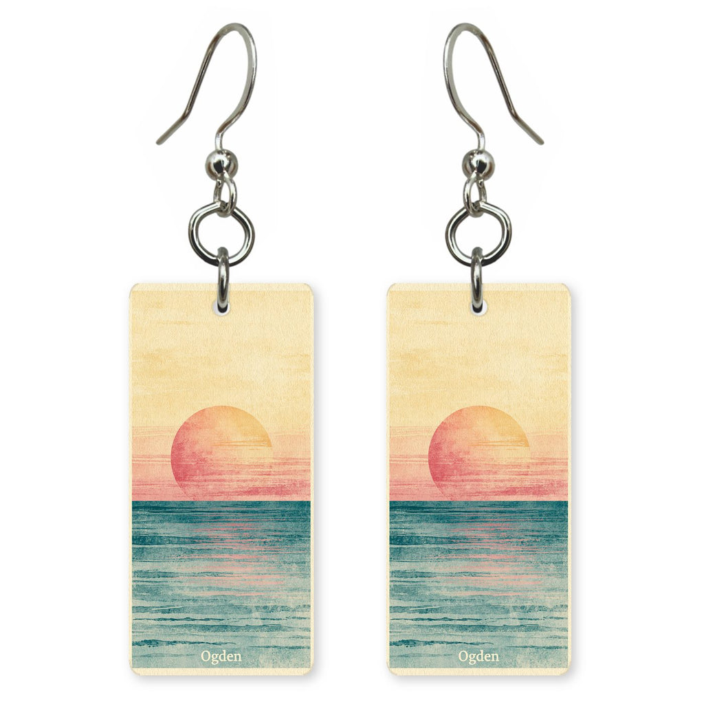 Lake Sunset Text Ogden — She's Choosing earrings, shown as a pair