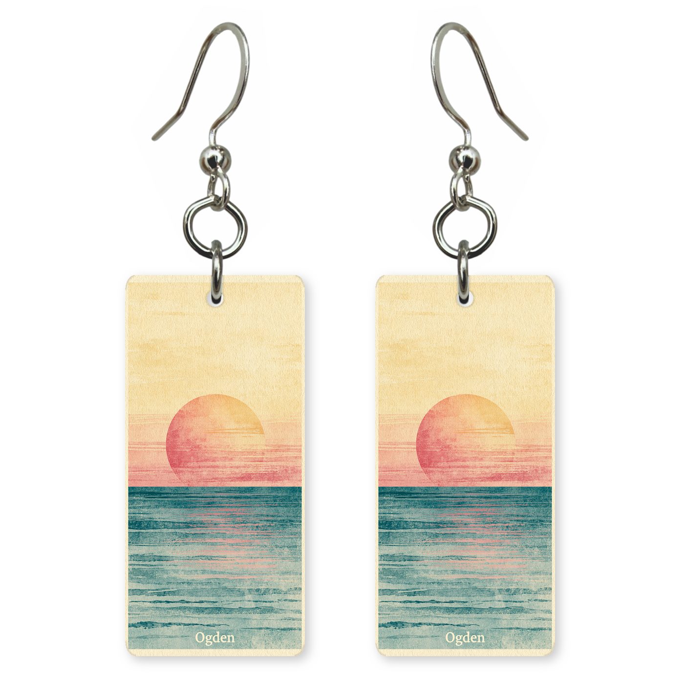 Lake Sunset Text Ogden — She's Choosing earrings, shown as a pair