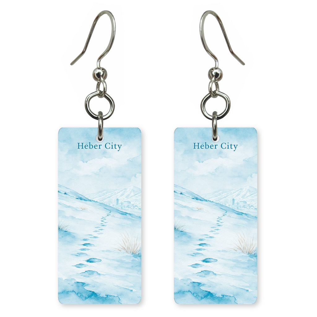 Powder Slopes Text Heber — She's Choosing earrings, shown as a pair