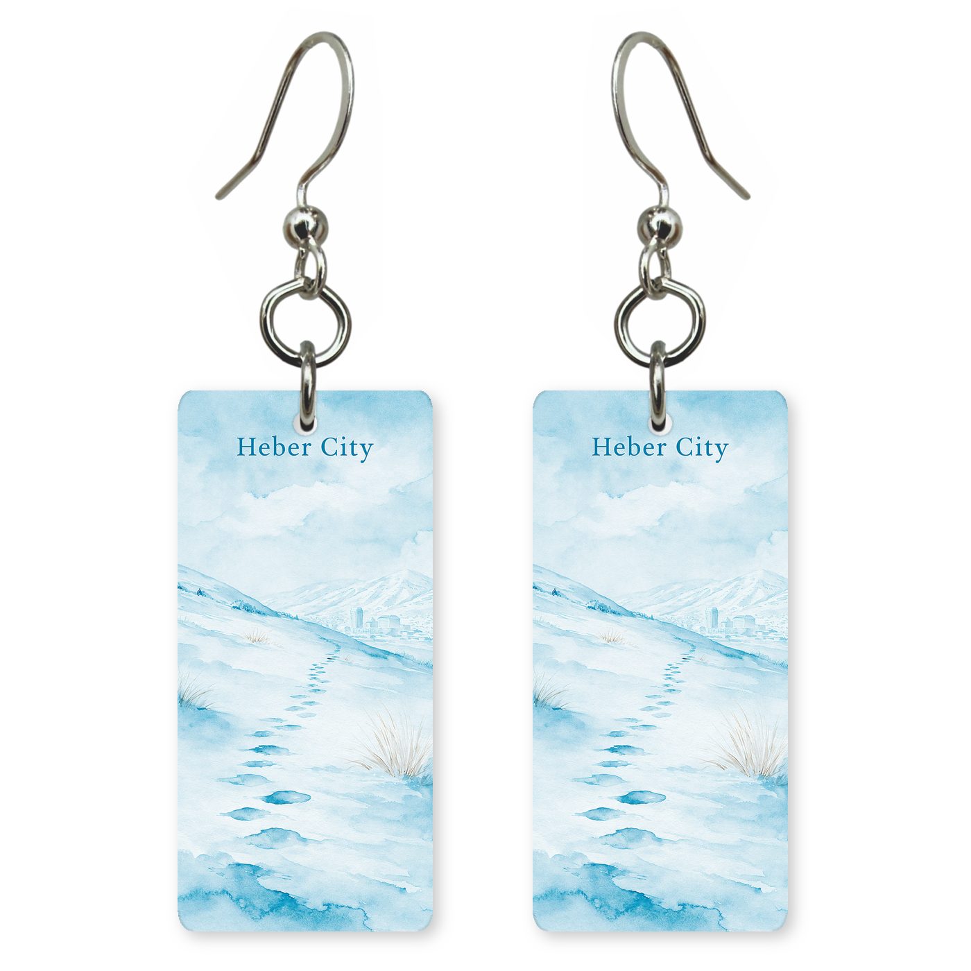 Powder Slopes Text Heber — She's Choosing earrings, shown as a pair