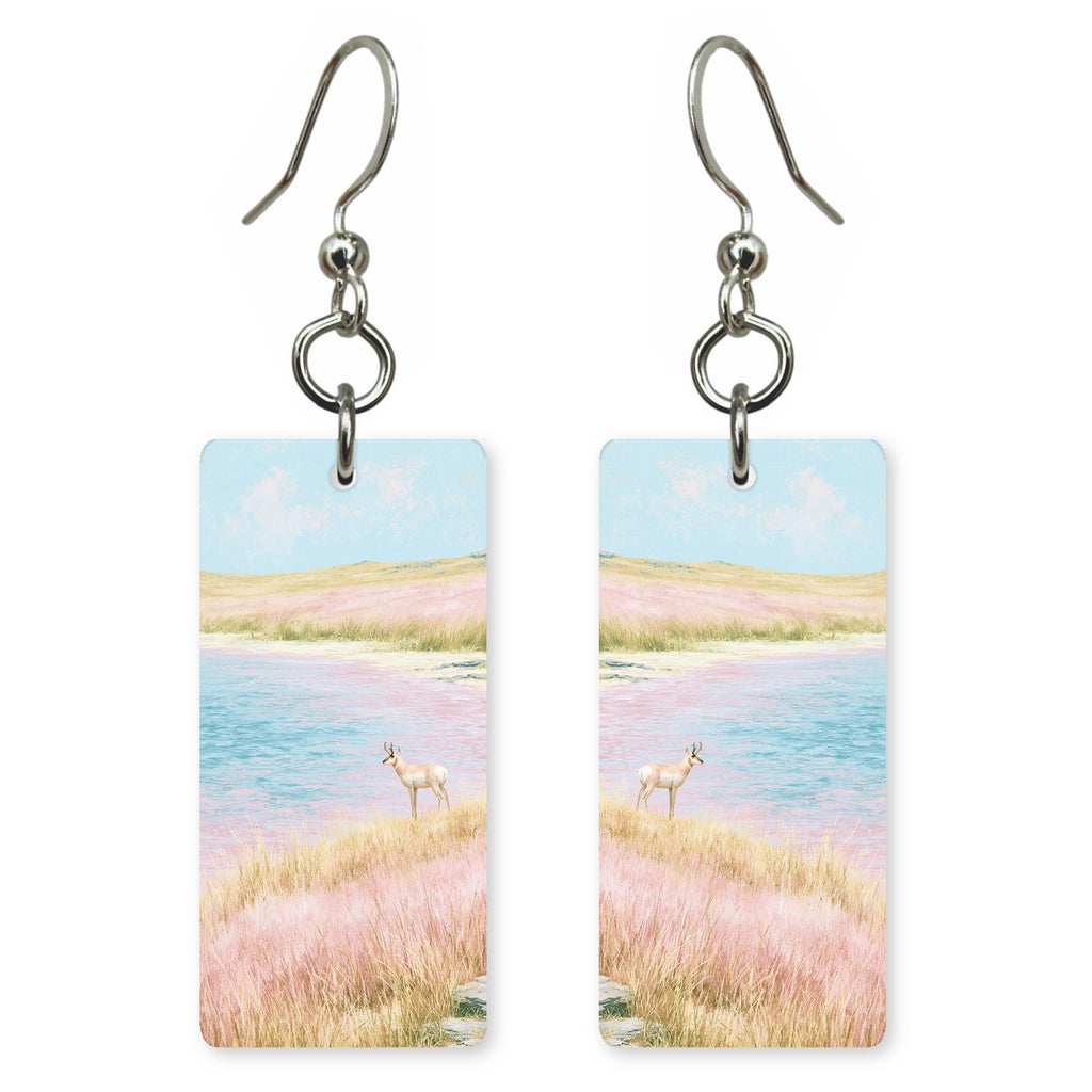 Pronghorn Ridgeline Above Pink-tinted — She's Choosing earrings, shown as a pair