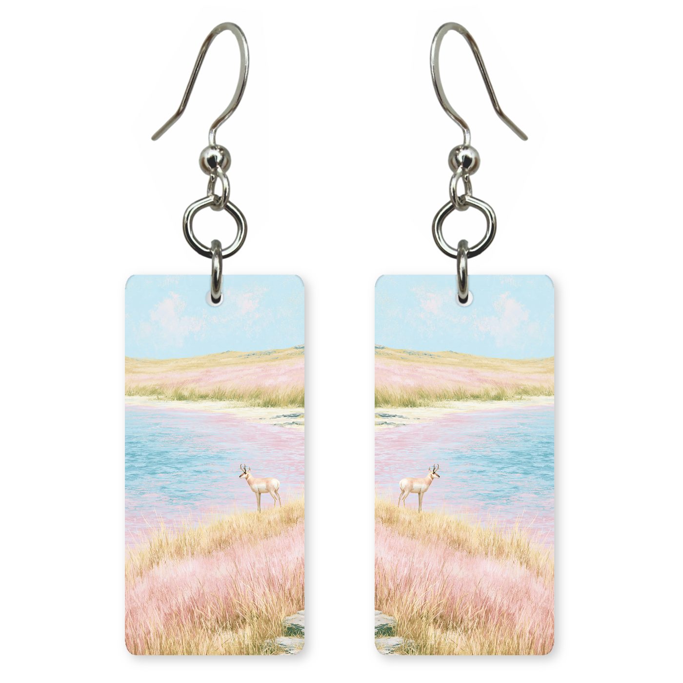 Pronghorn Ridgeline Above Pink-tinted — She's Choosing earrings, shown as a pair