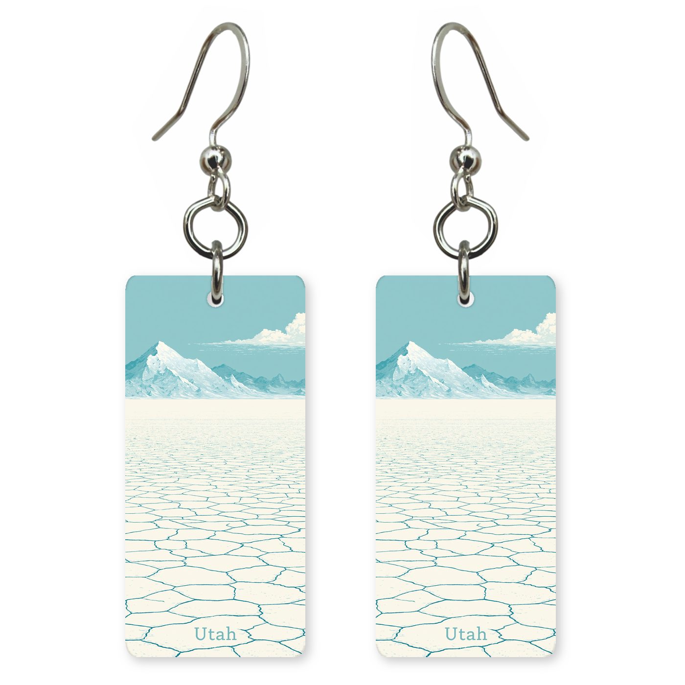 Salt Flats Text Utah — She's Choosing earrings, shown as a pair