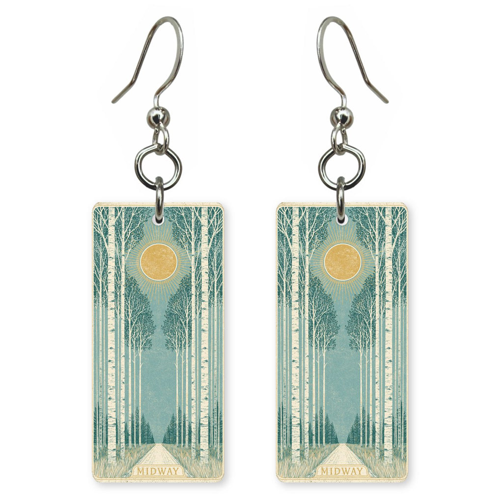 Aspen Pass Text Midway — She's Choosing earrings, shown as a pair