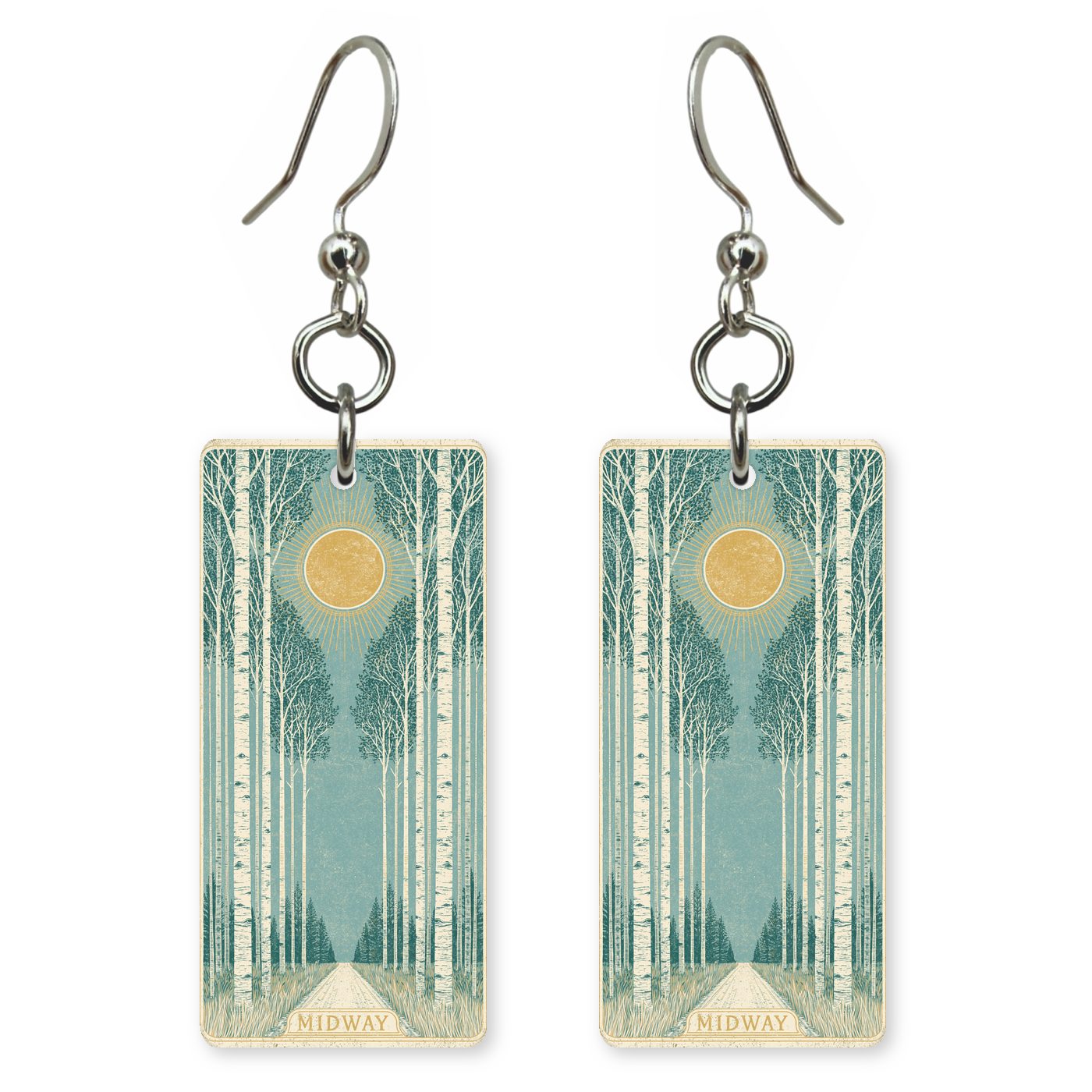 Aspen Pass Text Midway — She's Choosing earrings, shown as a pair