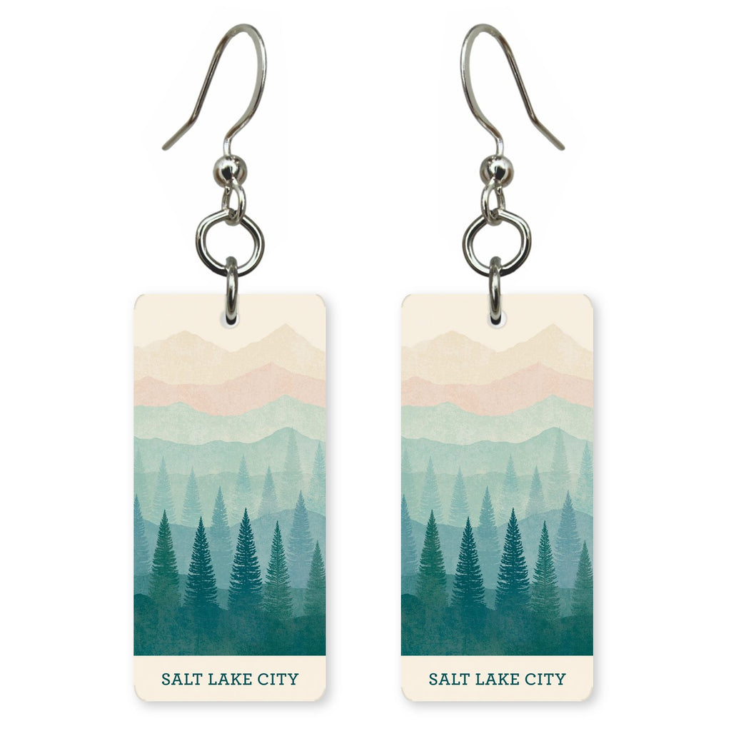 Ski Runs Text Salt — She's Choosing earrings, shown as a pair