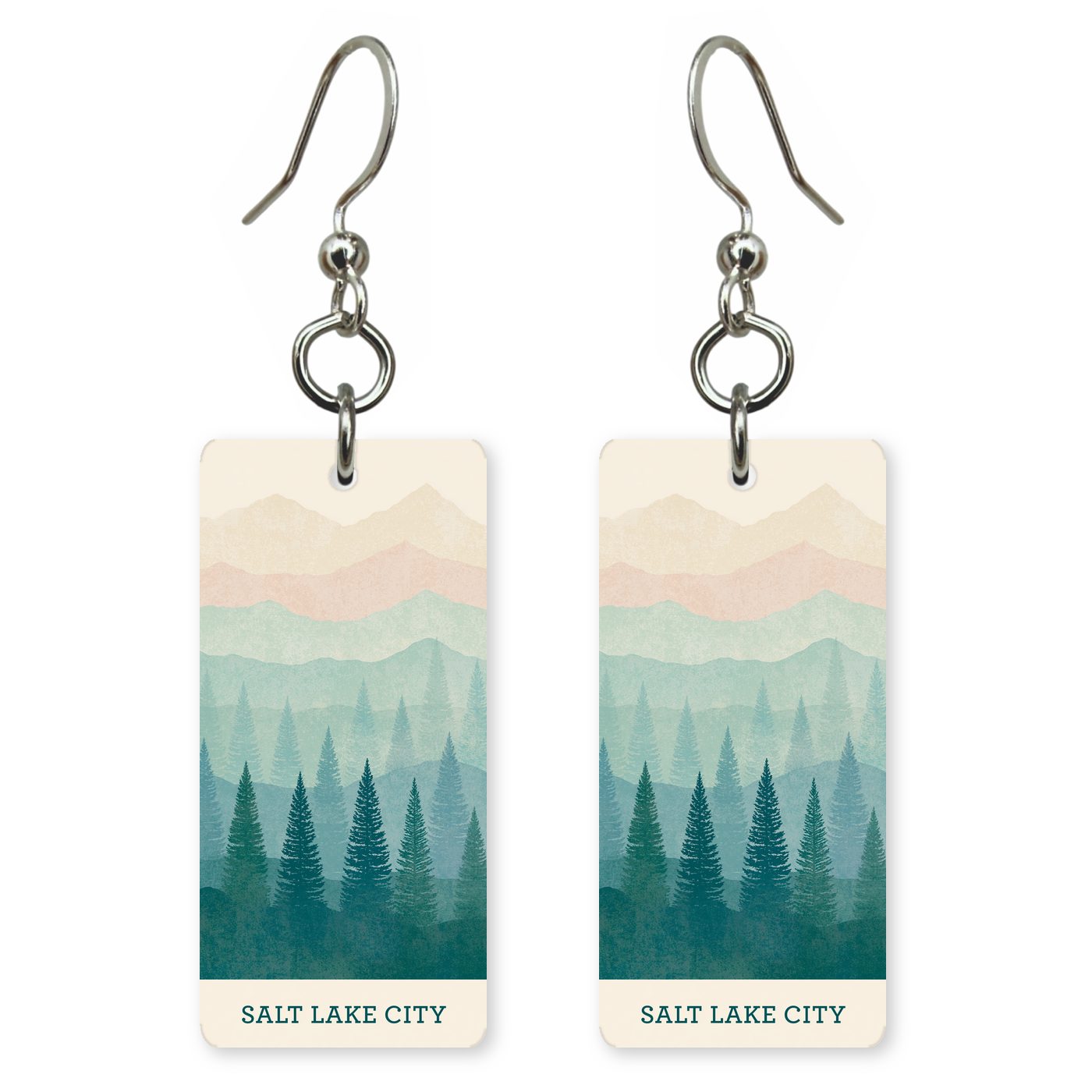 Ski Runs Text Salt — She's Choosing earrings, shown as a pair