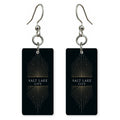 Ski Runs Text Salt — She's Choosing earrings, shown as a pair