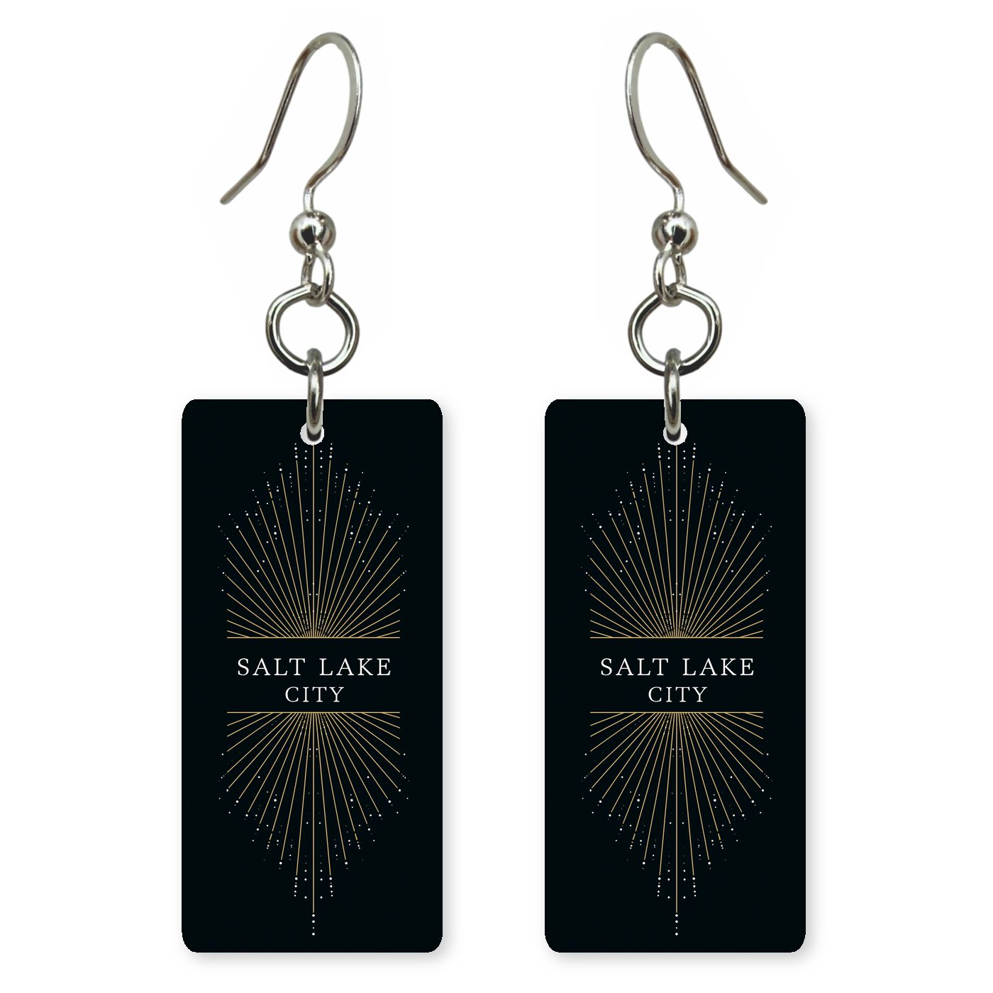 Ski Runs Text Salt — She's Choosing earrings, shown as a pair